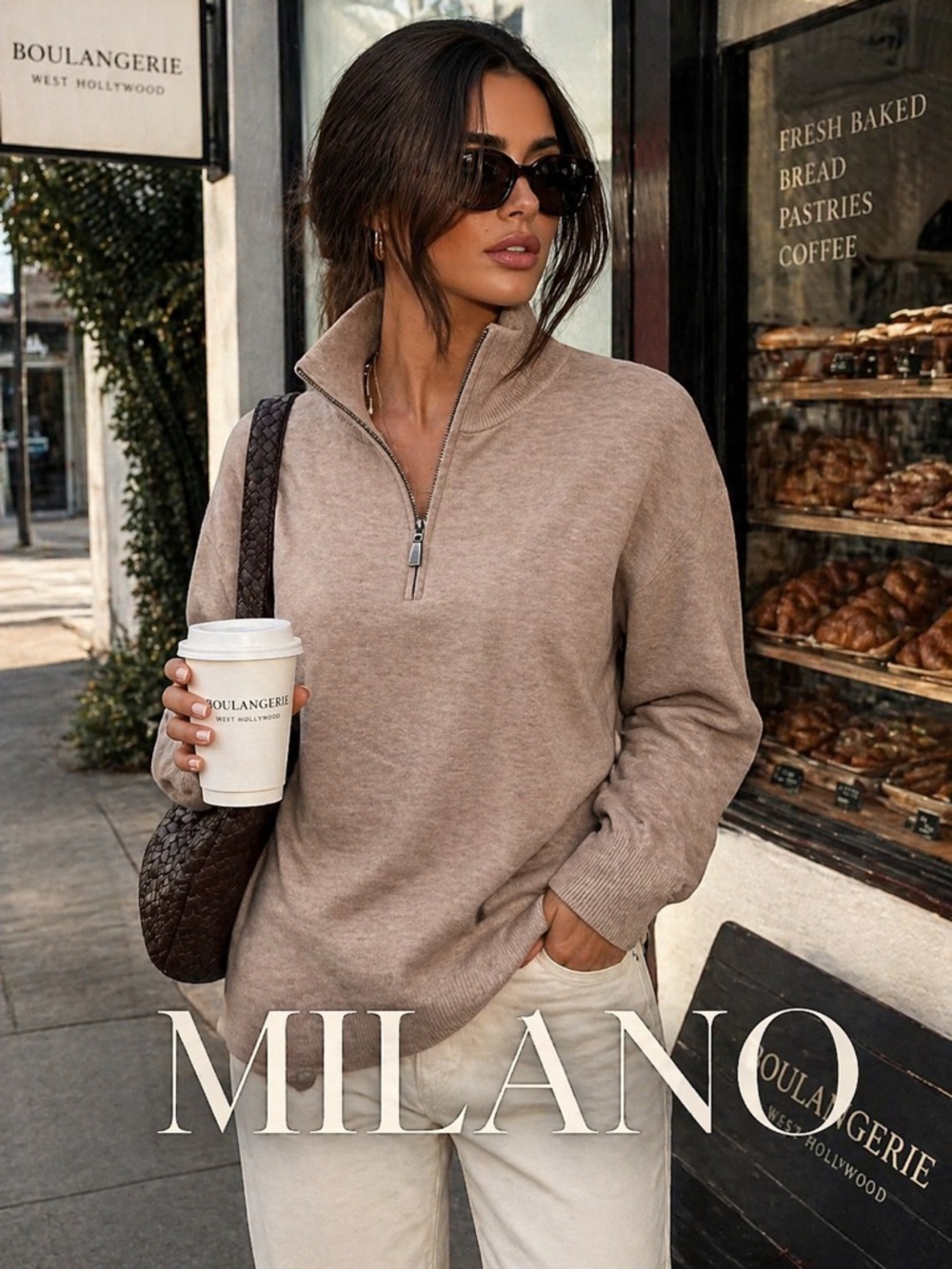 Milano Men's Half-Zip Sweater in Taupe Beige - Picture 3 of 6
